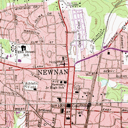 Topographic Map of Newnan Hospital (historical), GA