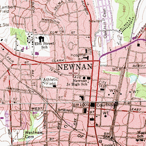 Topographic Map of Northwest Newnan Residential Historic District, GA