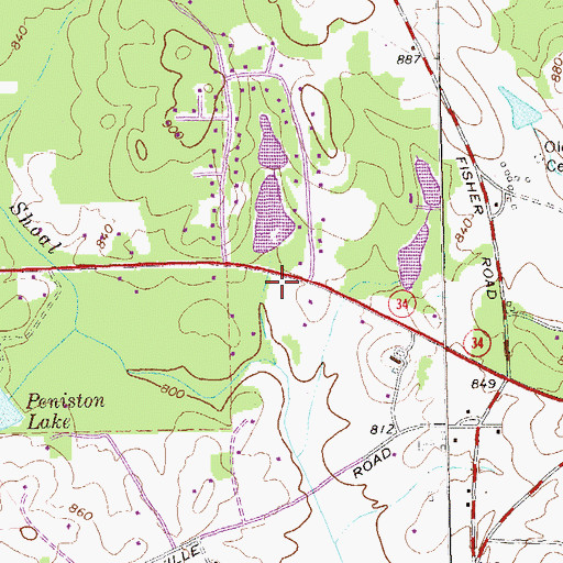 Topographic Map of Peachtree Church, GA