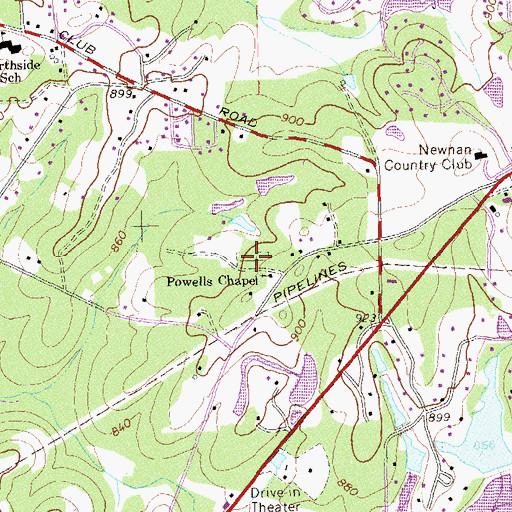 Topographic Map of Powell Chapel Cemetery, GA