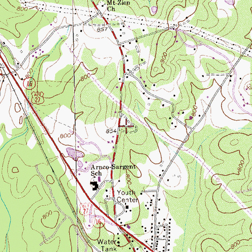 Topographic Map of Sargent Cemetery, GA