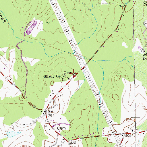 Topographic Map of Shady Grove Cemetery, GA