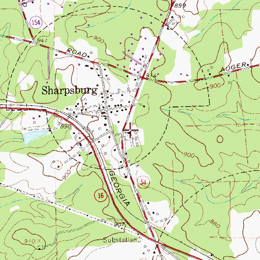 Topographic Map of Sharpsburg Baptist Church, GA