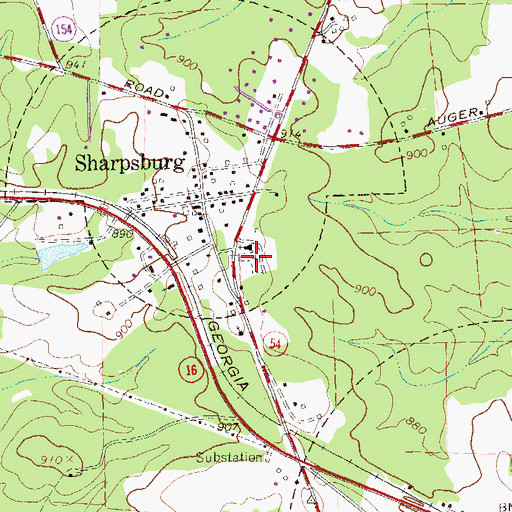 Topographic Map of Sharpsburg Cemetery, GA