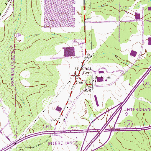 Topographic Map of Shenandoah Industrial Park, GA