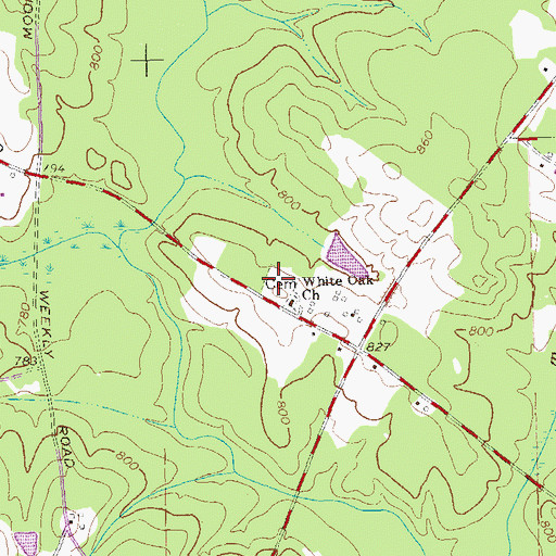 Topographic Map of White Oak Cemetery, GA
