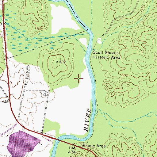 Topographic Map of Scull Shoals (historical), GA
