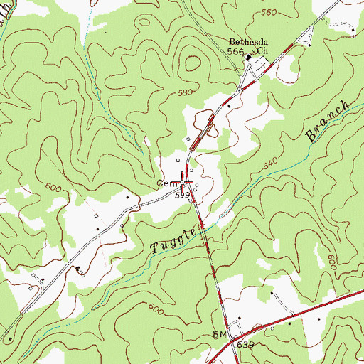 Topographic Map of Tuggle Cemetery, GA