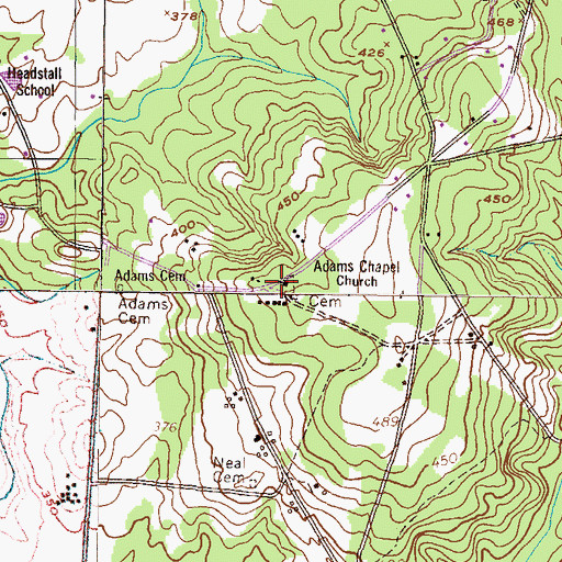 Topographic Map of Adams Chapel Cemetery, GA