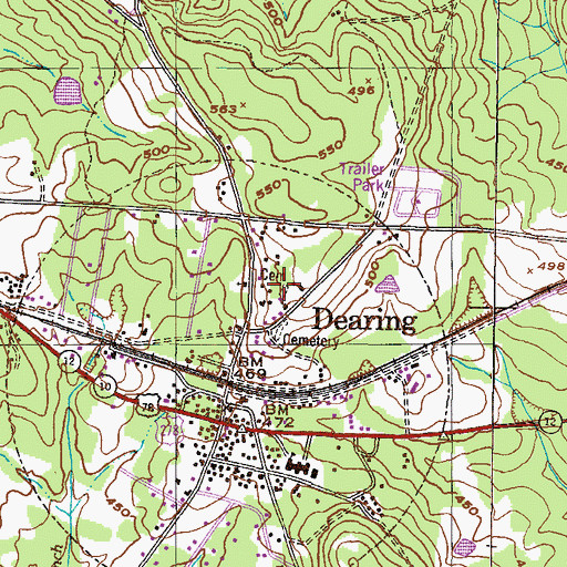 Topographic Map of Dearing Cemetery, GA