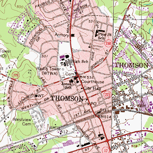 Topographic Map of First Methodist Church, GA