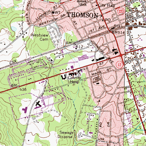 Topographic Map of McDuffie Regional Medical Center, GA