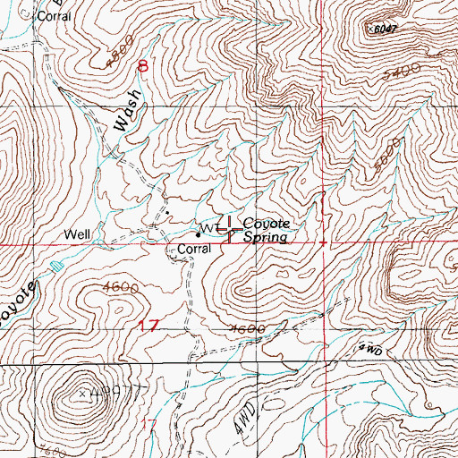 Topographic Map of Coyote Spring, AZ