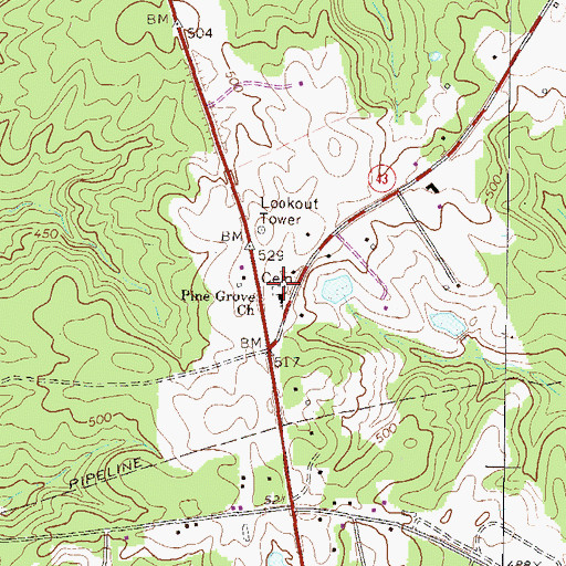 Topographic Map of Pine Grove Cemetery, GA