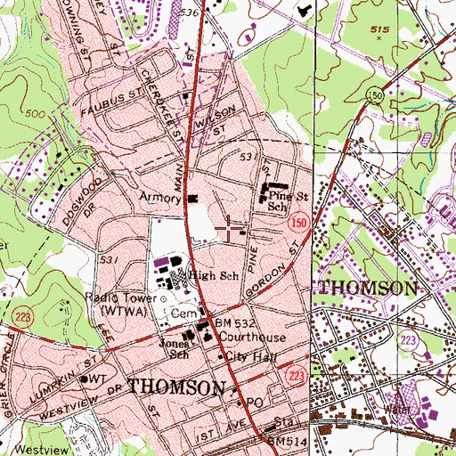 Topographic Map of Springfield Cemetery, GA