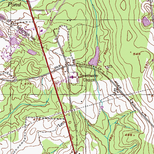 Topographic Map of Sweetwater Cemetery, GA
