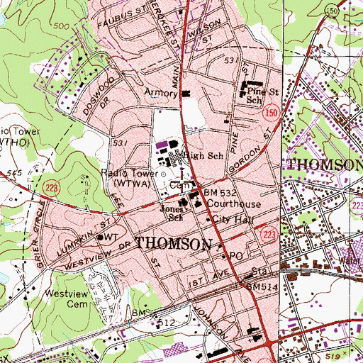 Topographic Map of Thomson City Cemetery, GA
