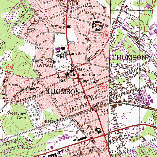 Topographic Map of Thomson City Hall, GA