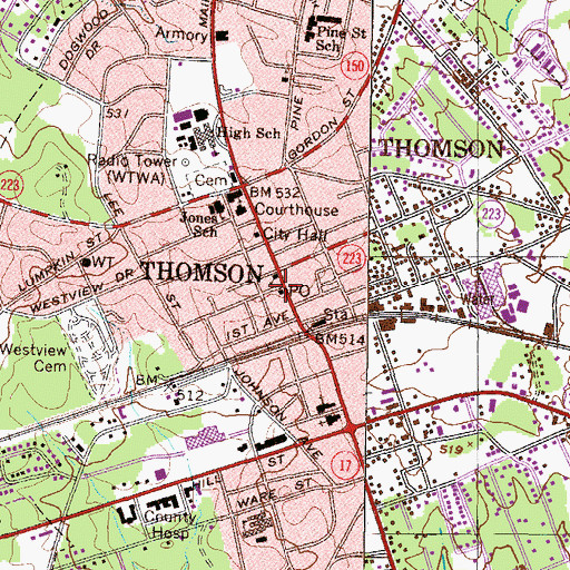 Topographic Map of Thomson Post Office, GA
