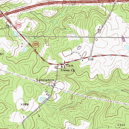 Topographic Map of Union Cemetery, GA