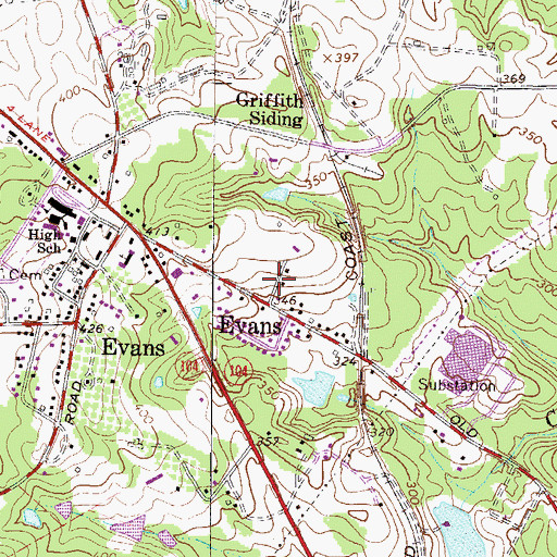 Topographic Map of Evans Mill, GA