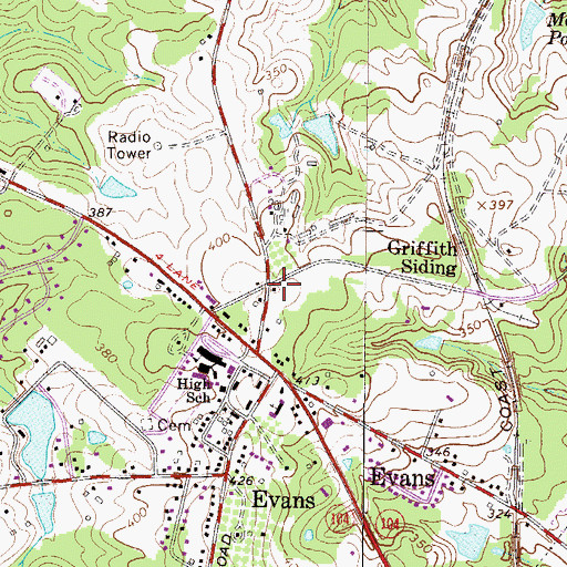 Topographic Map of Evans Village Shopping Center, GA