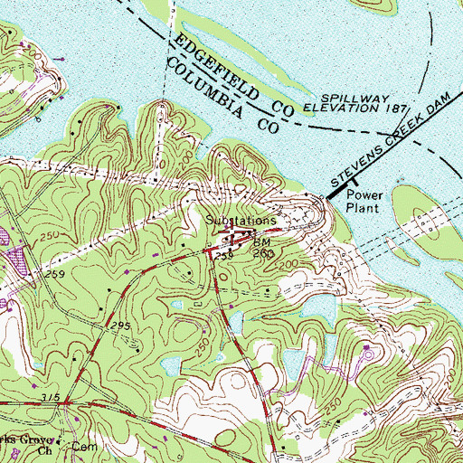 Topographic Map of Stevens Creek, GA