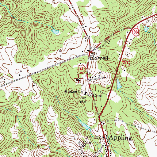 Topographic Map of Kiokee School, GA