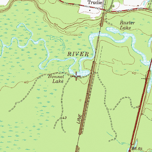 Topographic Map of Baxter Bluff, GA