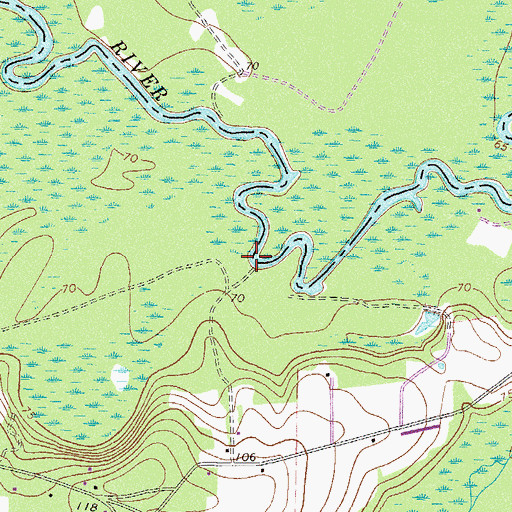 Topographic Map of Dowling Bridge (historical), GA