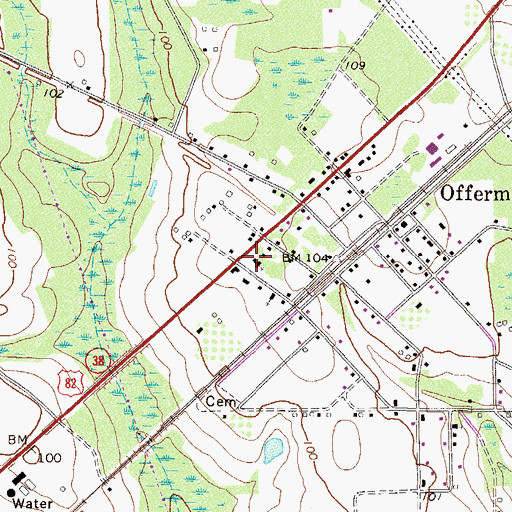 Topographic Map of Offerman Baptist Church, GA