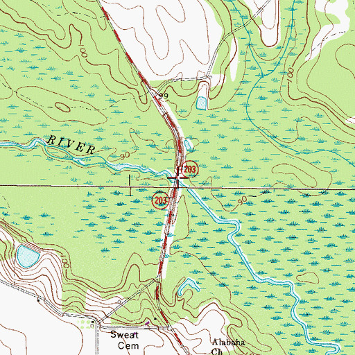 Topographic Map of Sweat Bridge, GA