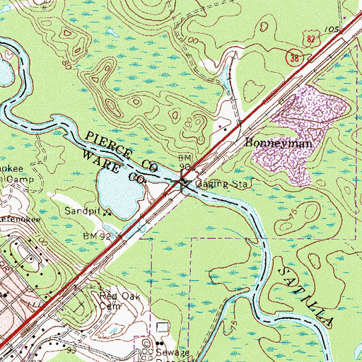 Topographic Map of Waycross-Blackshear Bridge, GA