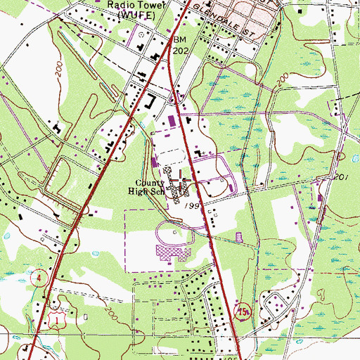 Topographic Map of Appling County High School, GA