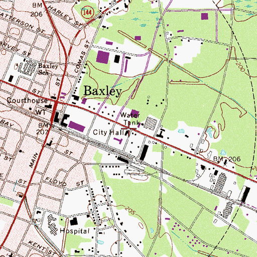 Topographic Map of Baxley City Hall, GA
