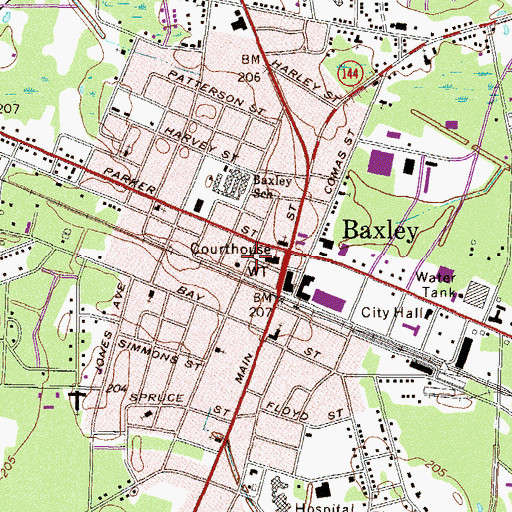 Topographic Map of Baxley Post Office, GA