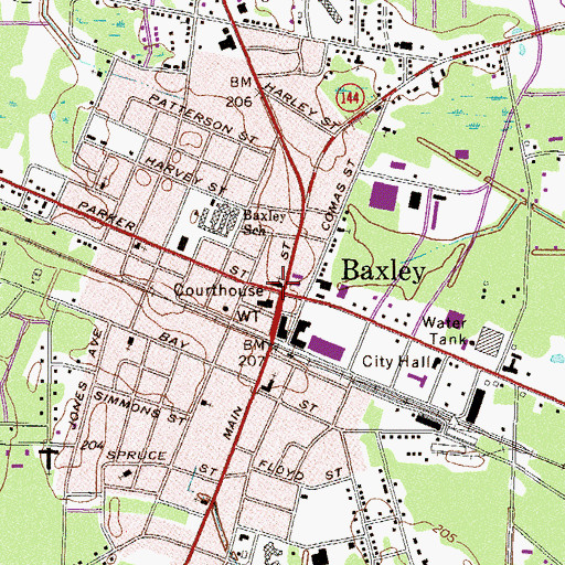 Topographic Map of First Baptist Church, GA