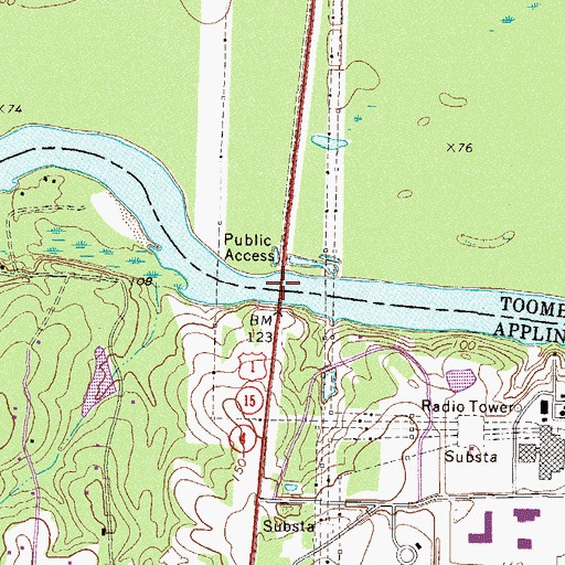 Topographic Map of Joseph Simmons Alexander Senior Memorial Bridge, GA