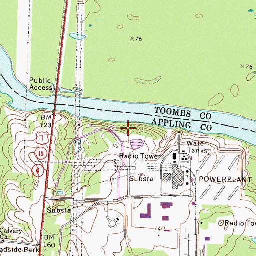 Topographic Map of Piney Bluff, GA