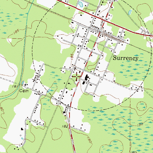 Topographic Map of Surrency Evangelistic Church, GA