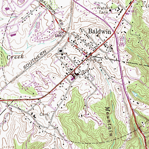 Topographic Map of Baldwin Elementary School, GA