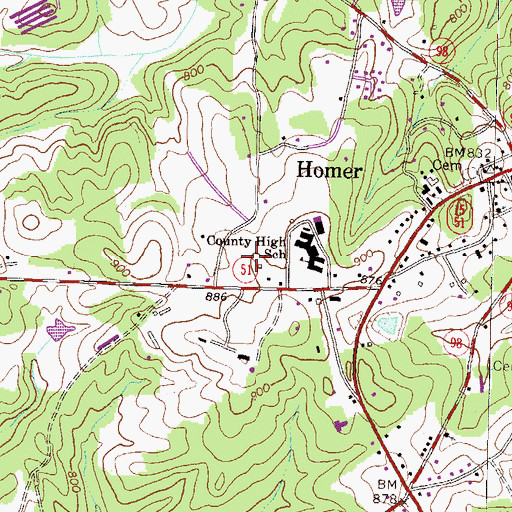 Topographic Map of Banks County Primary School, GA