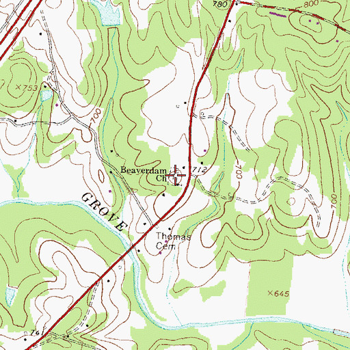 Topographic Map of Beaverdam Cemetery, GA