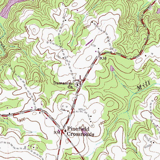 Topographic Map of Damascus Cemetery, GA