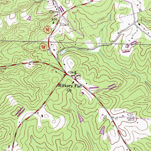 Topographic Map of Hickory Flat Cemetery, GA