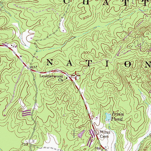 Topographic Map of Leatherwood Cemetery, GA