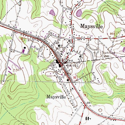Topographic Map of Maysville Historic District, GA