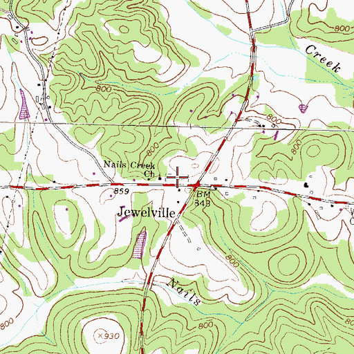 Topographic Map of Nails Creek Cemetery, GA