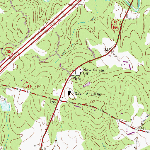 Topographic Map of New Salem Cemetery, GA
