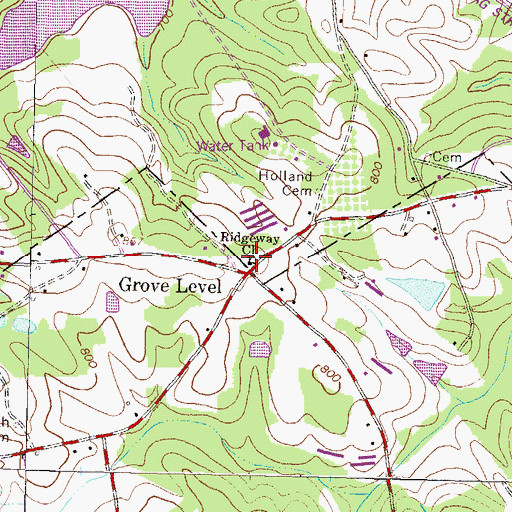 Topographic Map of Ridgeway Cemetery, GA